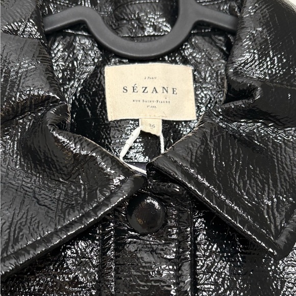 NEW NWT Sézane Terry Jacket Black Vinyl Cropped Moto Jacket Size 4 - Picture 6 of 9